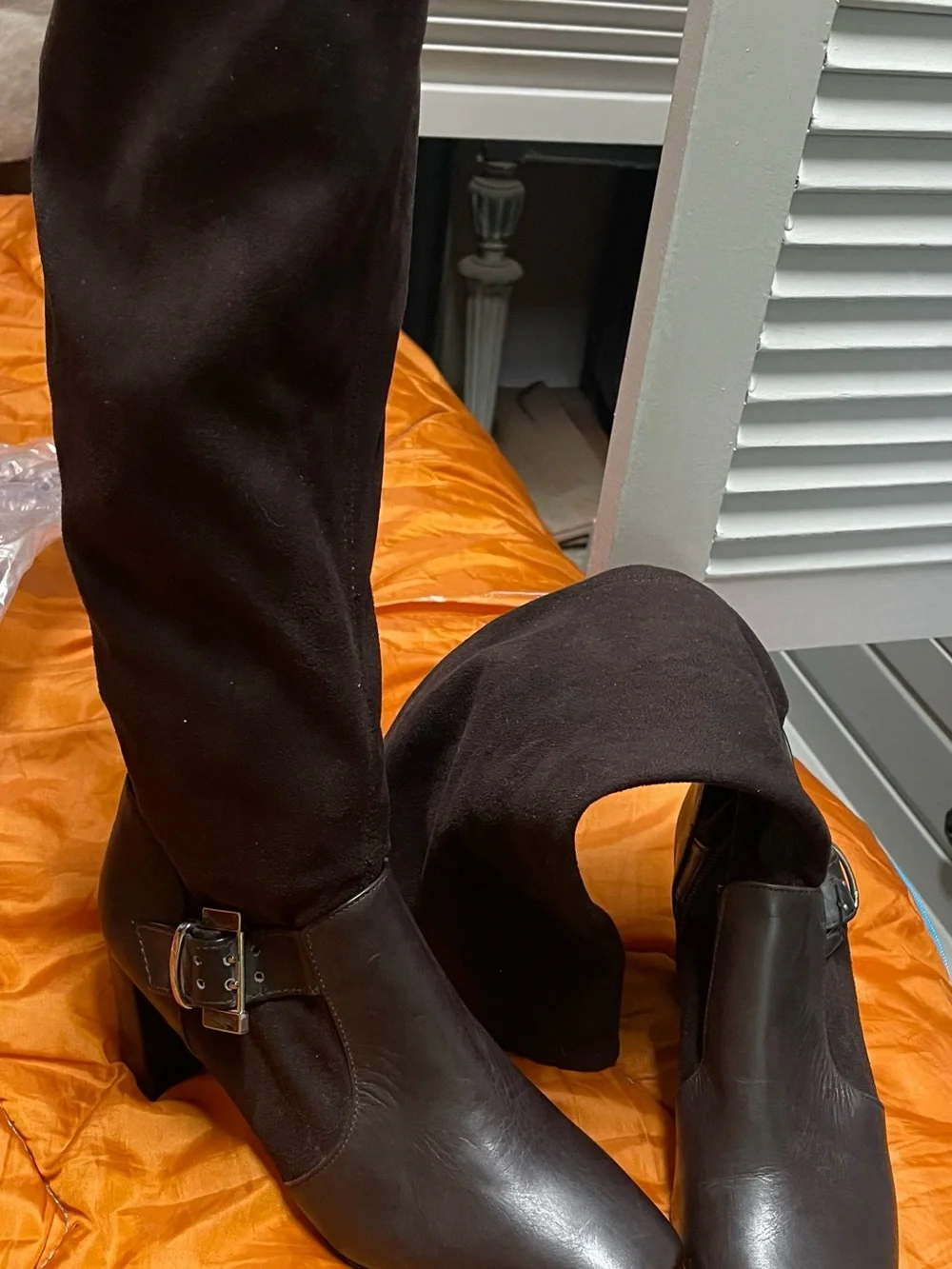 Tahari Dark Brown Over-the-Knee Buckle Boots